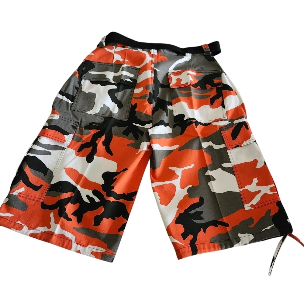 Men’s Orange Camo Cargo Shorts with Belt – Urban Streetwear Style - Picture 4 of 5